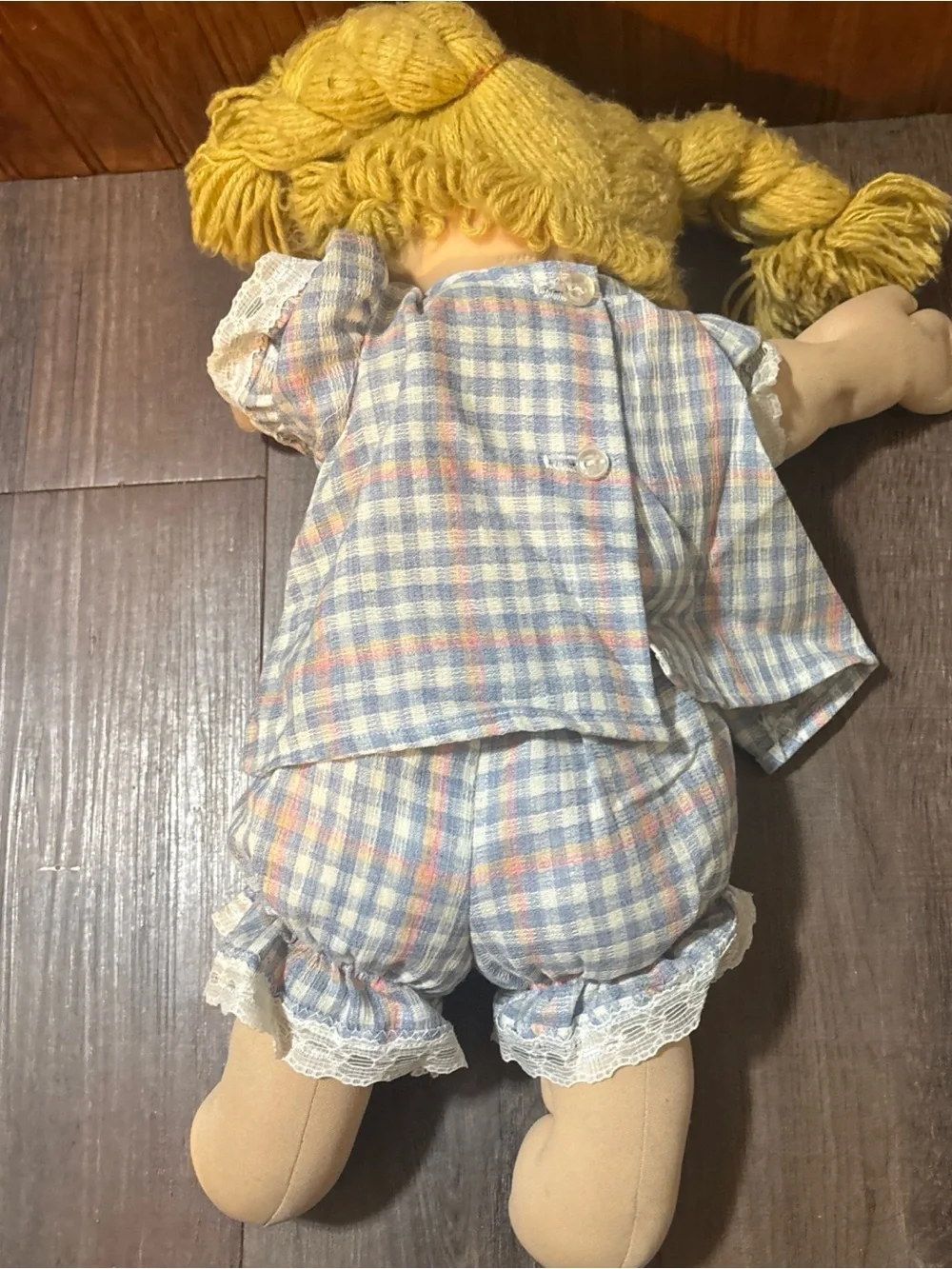 Vintage 1983 Cabbage Patch Doll w Pacifier Blonde/Blue Eyes Plaid Dress